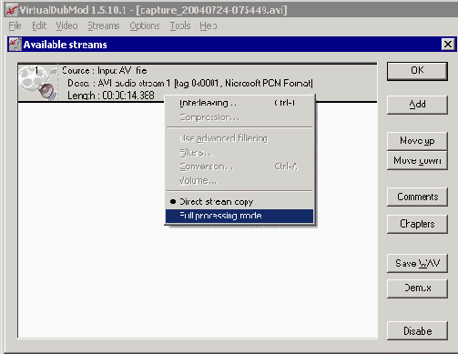 VirtualDub: �������� ����� � ����� (muxing)