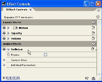 Назначение эффекта клипу