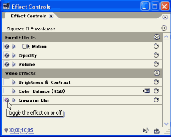 Временное выключение эффекта