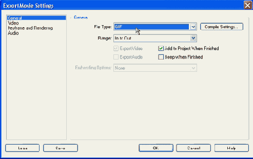 Экспорт последовательности кадров
