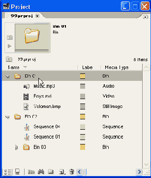 Перемещение папок, клипов и фильмов между папками