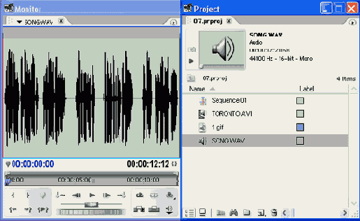 Просмотр клипов в окне Monitor