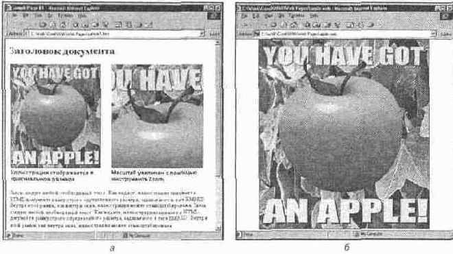 Иллюстрация в окне браузера внедренная в HTMLдокумент (а);