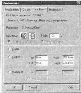 Диалоговое окно Print options Вкладка Print layout