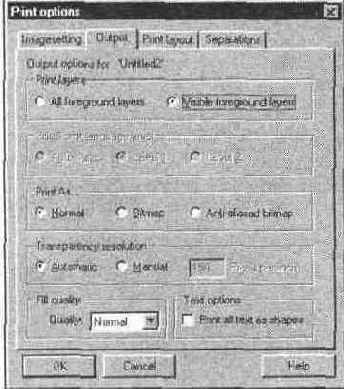 Диалоговое окно Print options Вкладка Output