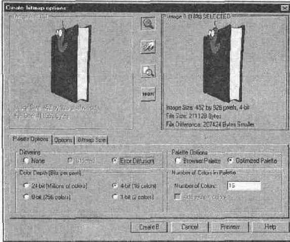 Диалоговое окно Create bitmap options