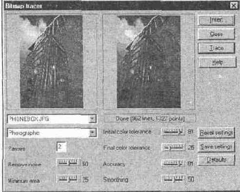 Диалоговое окно Bitmap tracer