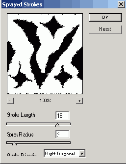 �������� ������� Filter > Brush Strokes (������ �����) > Sprayed Strokes