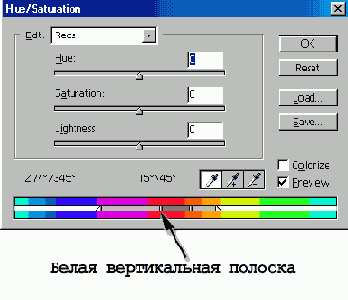 ������������� ����� ����������� � ������� ������� Hue/Saturation