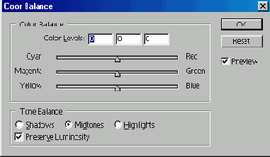 ����������� ��� ��������� ����� � ������� ������� Color Balance