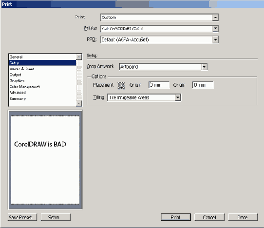 ���� Print ������� Setup