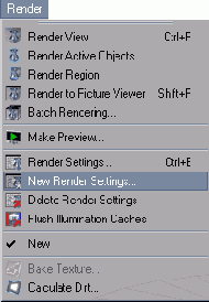 Чтобы создать новый набор настроек вызовите команду Render > New Render Settings