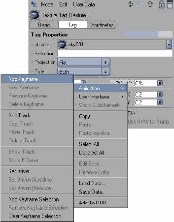Для создания перемещения слоя облаков необходимо анимировать параметр Offset Y или Offset X