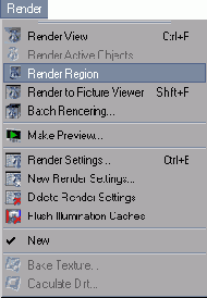 Для визуализации области вызовите команду Render >Render Region
