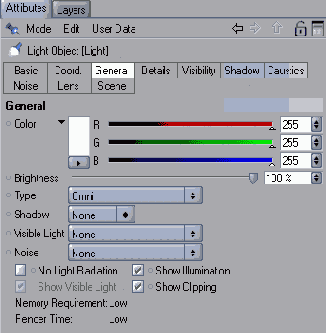 Группа параметров General для стандартного источника освещения