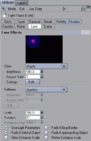 Группа параметров Lens