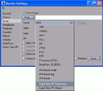 И формат файла Quick Time VR Panorama или Quick Time VR Object