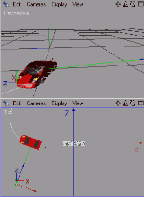 Камера перемещается рядом с автомобилем