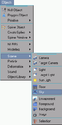Команда Object > Scene > Sky позволяет создать объект «небо»