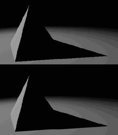 На верхнем рисунке жесткая тень визуализирована без сглаживания а на нижнем с наилучшим сглаживанием