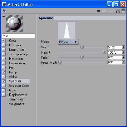 Настройка параметра Specular