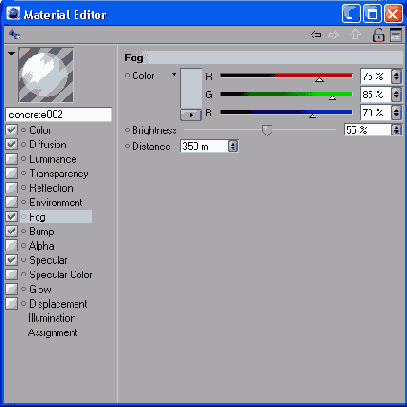 Настройка тумана в материале