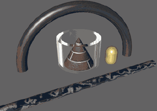 Объектам на рисунке присвоены материалы с различными свойствами