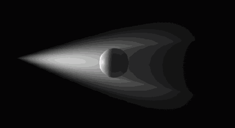 Объемный свет оставляет тени за освещаемыми объектами ...