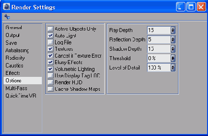 Параметры категории Options