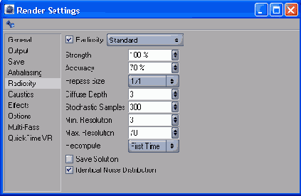 Параметры категории Radiosity