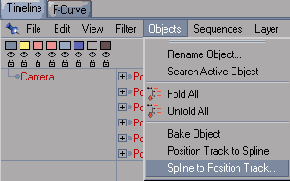 Преобразуйте сплайн в траекторию с помощью команды Objects > Spline to Position Track