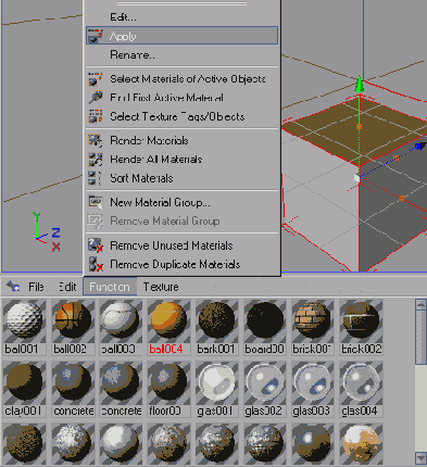 Вызовите команду Function > Apply чтобы применить материал к выделенному объекту