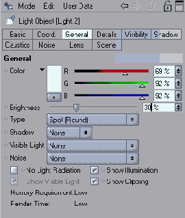 Задайте светлоголубой цвет третьему источнику и установите небольшую яркость