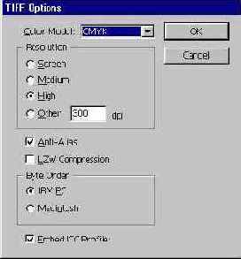 Экспортирование документа в формат TIFF