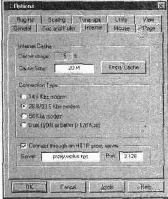 ���������� ���� Options ������� Internet