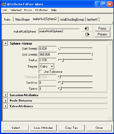 ��������� ���������� ���� � ���� ������� Attribute Editor