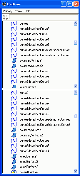 ���� ������� Outliner �� ������� ����� ��������������� ��������