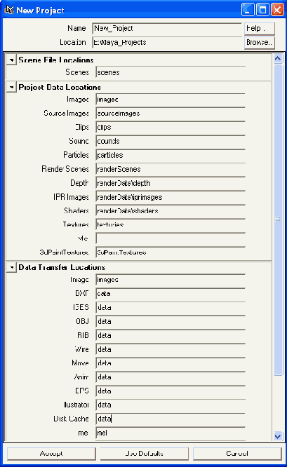 ����������� ���� ������� New Project