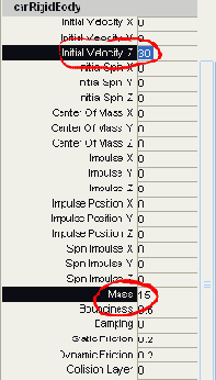 ����� ������ ��������� ����� Initial Velocity (��������� ��������) � Mass (�����)