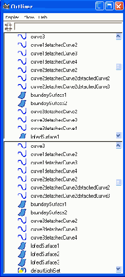 ���� ������� Outliner �� �������