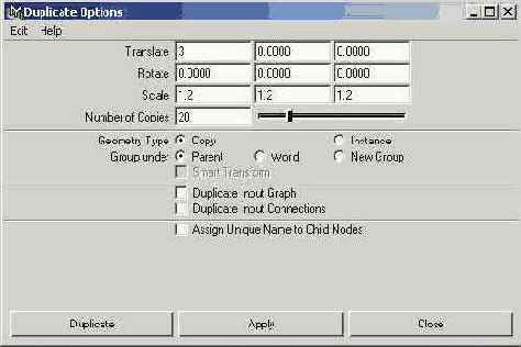 В окне диалога Duplicate Options