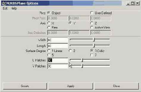 � ���� ������� NURBS Plane Options
