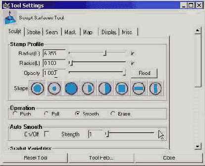 ���� ������� Tool Settings ��� ����������� Sculpt Surface