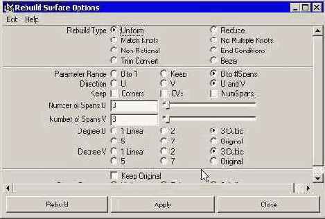 Выбор параметров инструмента Rebuild Surface