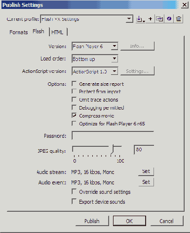 Вкладка Flash диалогового окна