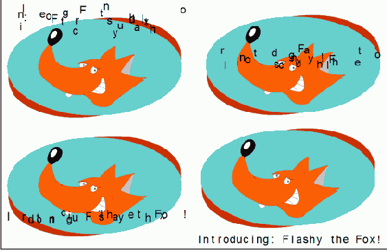 Четыре кадра анимаиии созданной при помощи ActionScript