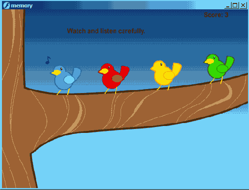 В игре на развитие памяти на экране показаны четыре птицы