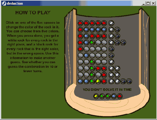 Игра проиграна, код поместил правильную последовательность решения внизу экрана
