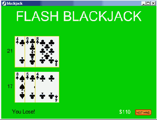 Расклад, когда раздающий выиграл, так как у него 21, а у игрока только 18 очков
