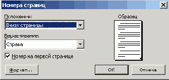 Диалоговое окно Номера страниц